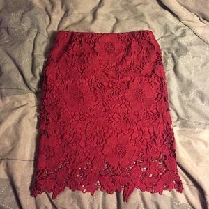 Charlotte Russe Burgundy Lace Pencil Skirt