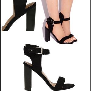 🌺Braid Black Chunky Block Ankle Strap Sandal Heel