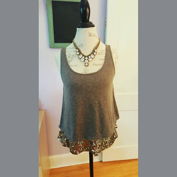 Gray and Sequined Tank Top