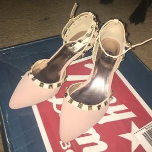 Nude pink studded heels