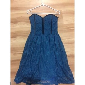 Teal Strapless Lace Dress