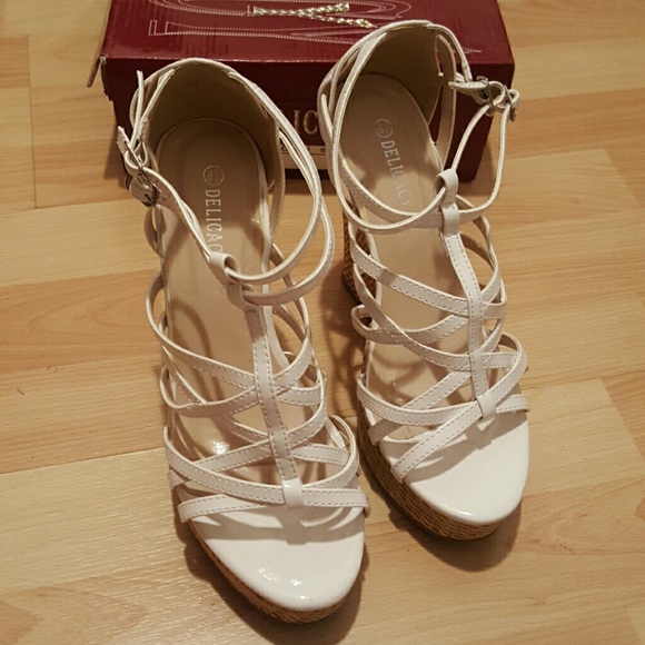 White wedge summer heels.