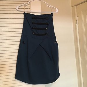 Navy military inspired strapless mini dress