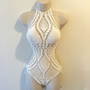 White crochet one piece monokini