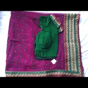 Green and purple Saree