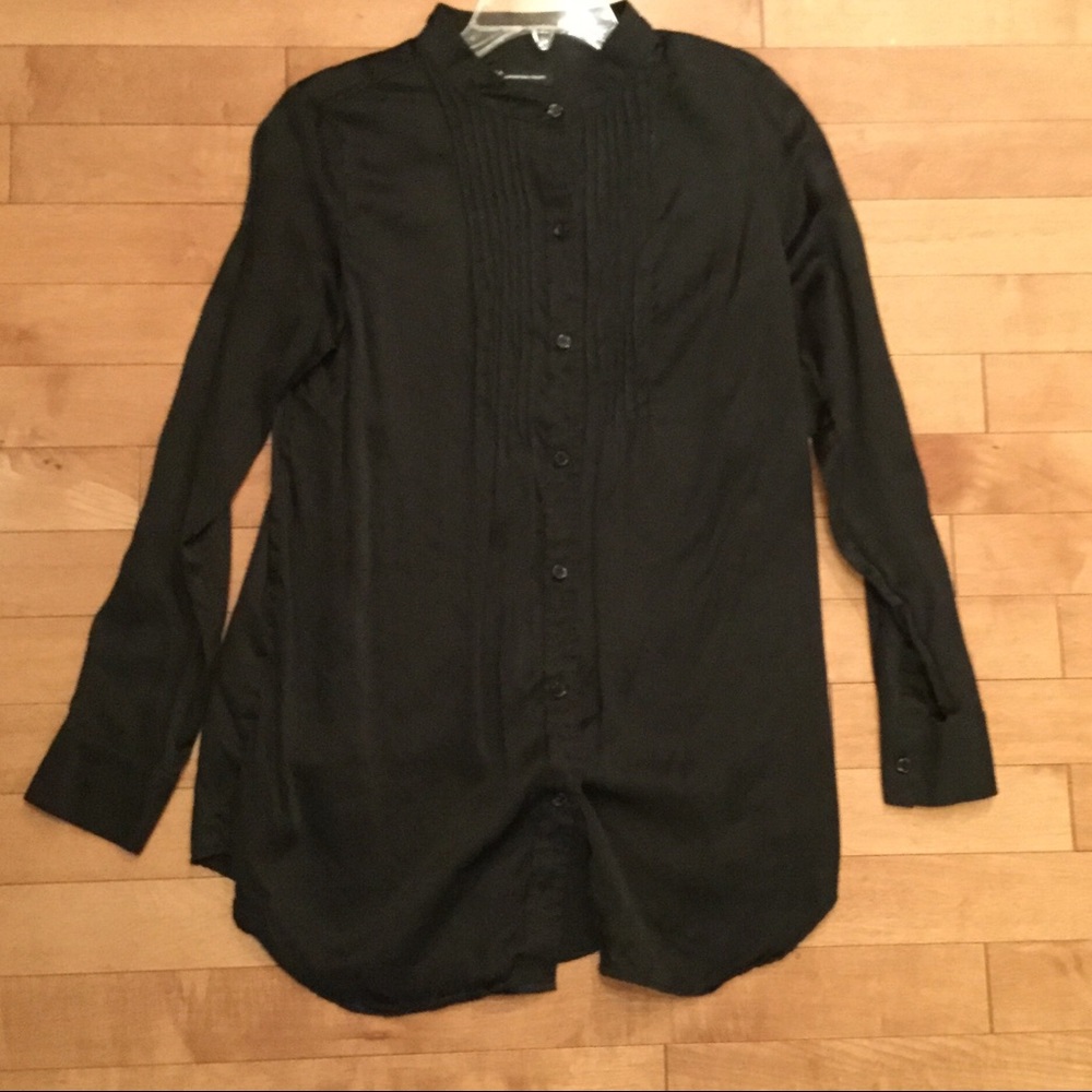INC 100% silk button down with ruffle detail