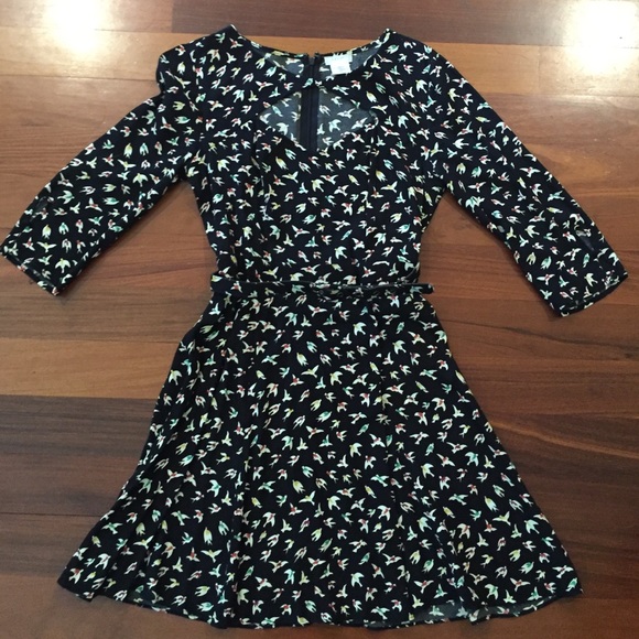 Dress with black and white bird pattern