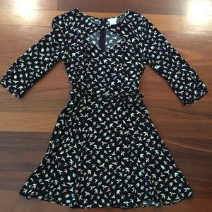 Dress with black and white bird pattern