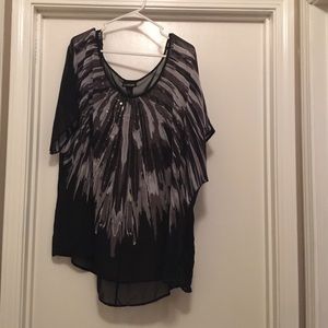 Sheer sequined feather design  top