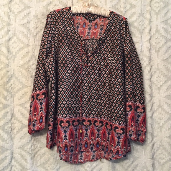Paisley boho shirt navy flowers