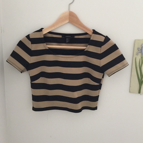 F21 Black & Brown Strip Crop Tops SZ S