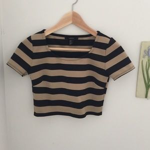 F21 Black & Brown Strip Crop Tops SZ S