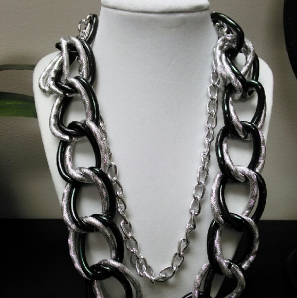 Silver and black statement necklace