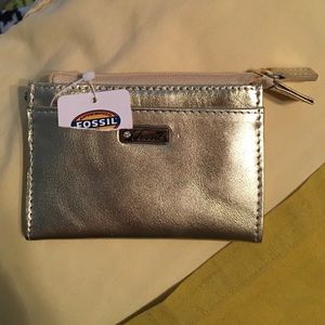NWT Gold Fossil Wallet Keychain