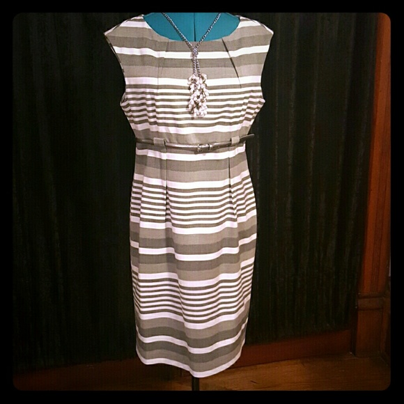 Cap-Sleeve Striped Sheath Dress