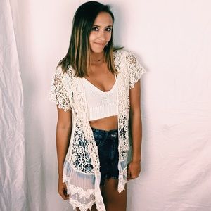 Lace Sheer Short Sleeve Cardigan