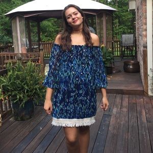 Blue, Off the Shoulder Dress