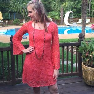 Pink, Lace, Open Backed Dress