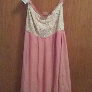 Coral Dress with White Lace Bodice