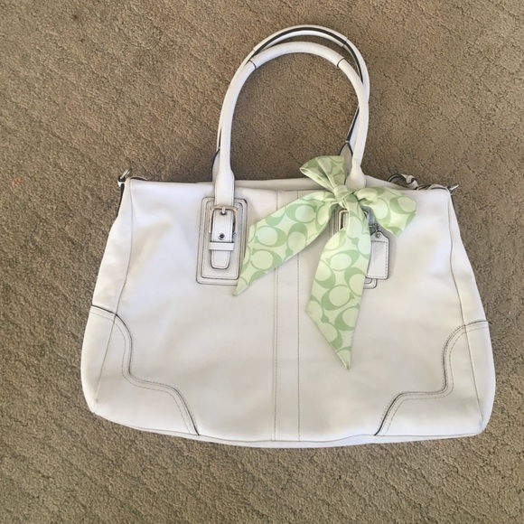 Coach White Leather Purse with Detachable Bow Tie