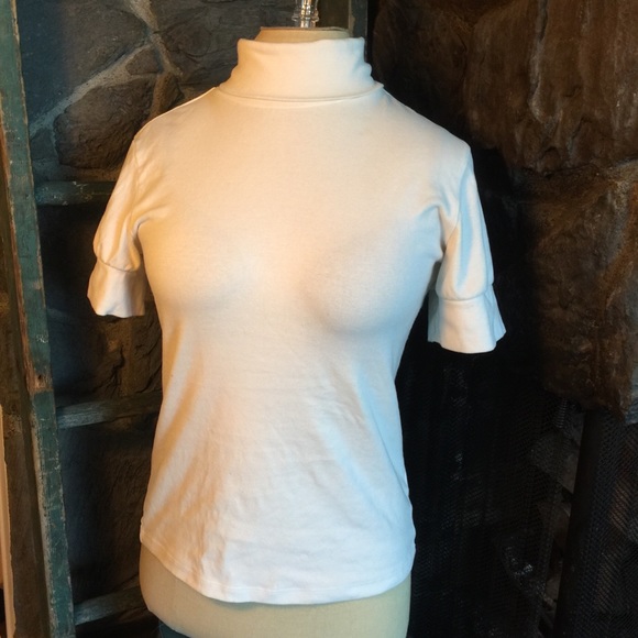 Vintage Style White Turtleneck Tee SzL