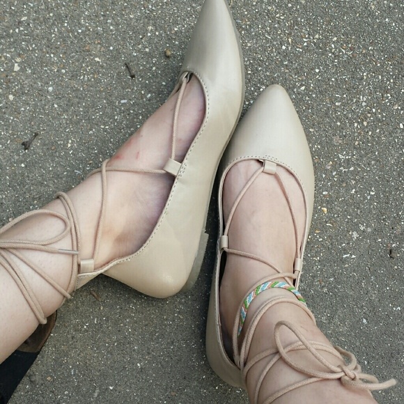 Lace up nude flats