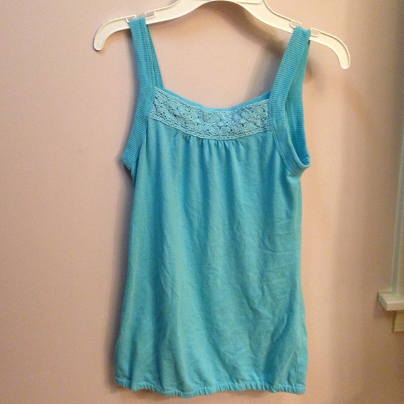 Blue tank top with lace detail