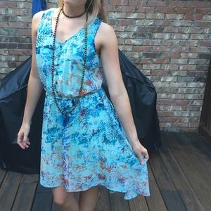 Blue and Orange Printed Dress