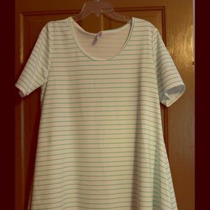 Lularoe Perfect T L white and aqua stripe