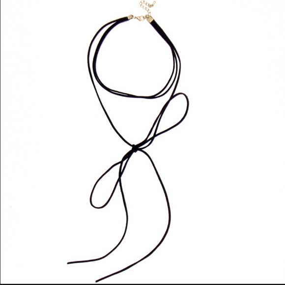 NWT || Black Faux Suede Bow Tie Choker Necklace - Picture 3 of 4