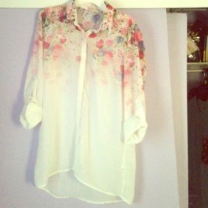 Floral sheer button down