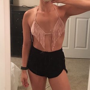 Blush fringe bathing suit top
