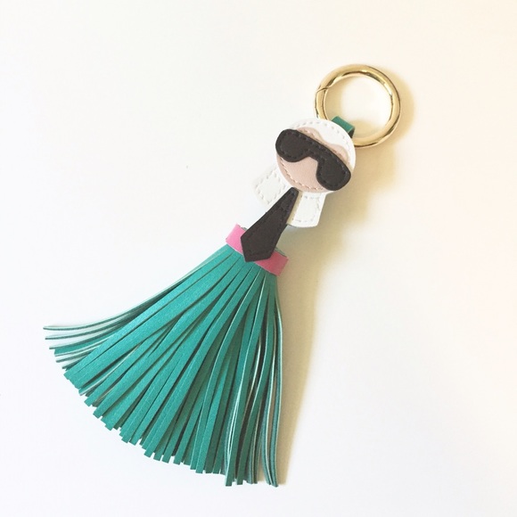 NWT || Karl Lagerfeld Fringe Tassel Bag Key Charm - Picture 2 of 3