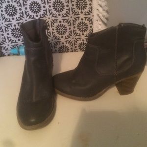 Gray heeled booties