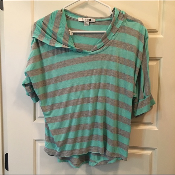 Turquoise/grey striped hoodie