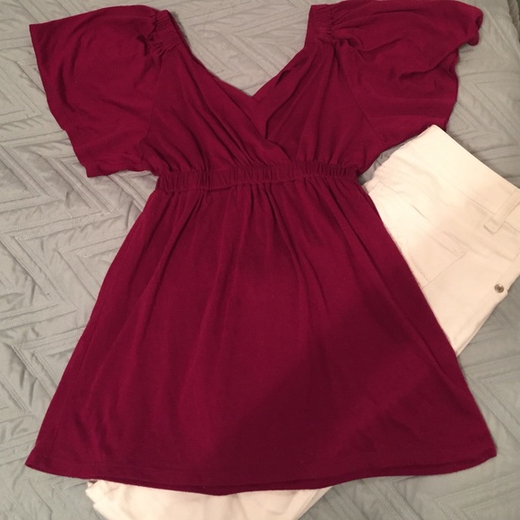 Burgundy Double V-Neck Top