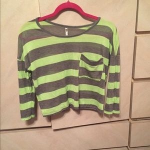 Green and Grey striped flowy crop top