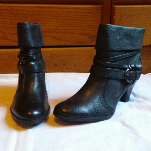 Black Buckle Heeled Ankle Boots