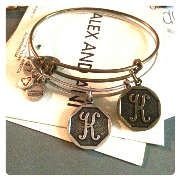 silver & gold initial k bangle