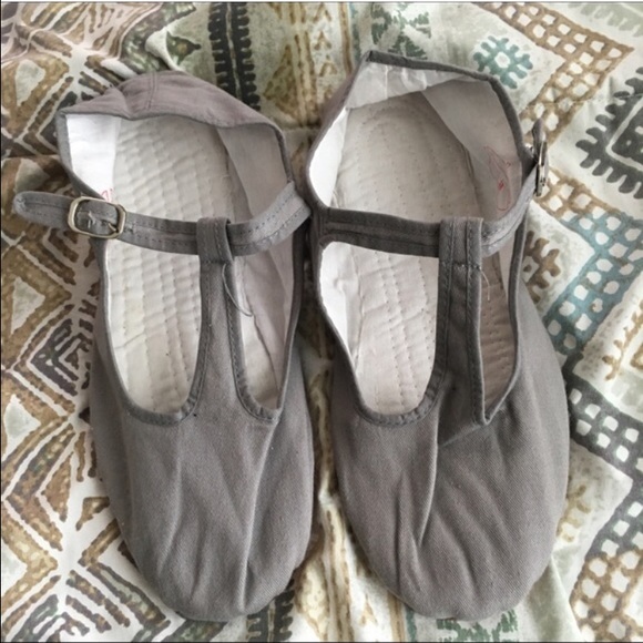 grey cotton Mary Jane flats