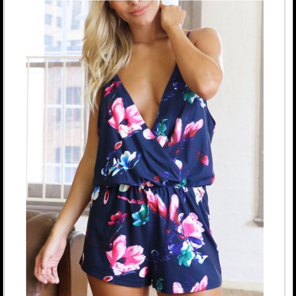 Navy floral romper