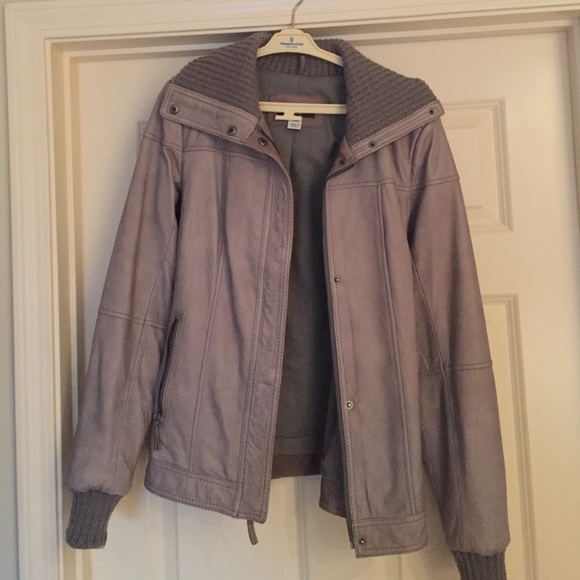 Grey Leather Bomber Jacket Eddie Bauer/Medium Tall