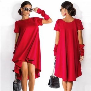 SALE---Irregular  hem draped tunic mini dress