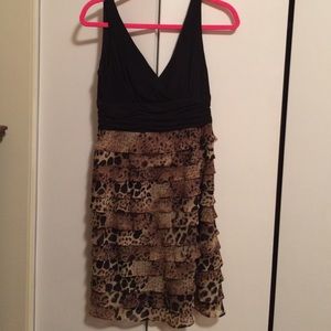 V Neck Black and Animal print party dress