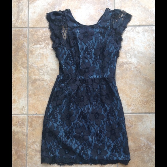 BCBGeneration Black and Blue Backless Lace Dress
