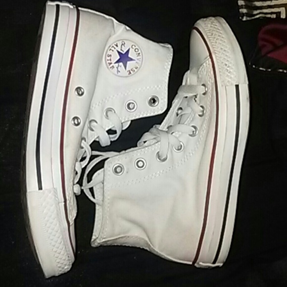 All white high top converse