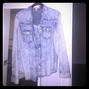 Acid wash denim button down shirt