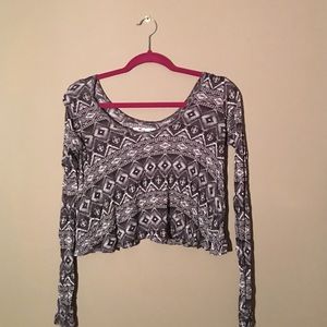 Tribal Design Long Sleeved Crop Top