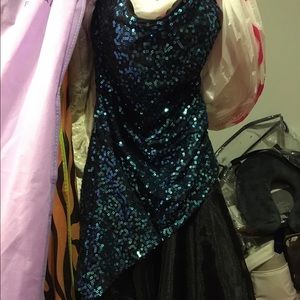 Short blue sparkly and black dress