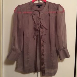 Sheer Banana Republic button down ruffle blouse